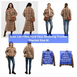 Avec Les Filles Plaid Faux Shearling Trucker Shacket Size M